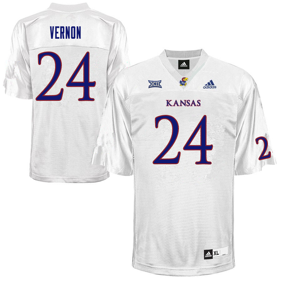 Men #24 Reis Vernon Kansas Jayhawks College Football Jerseys Sale-White - Click Image to Close